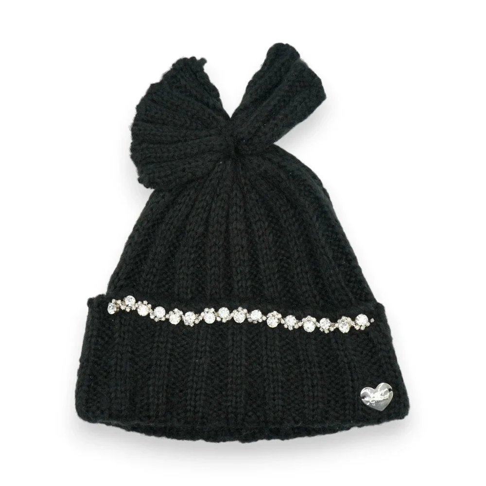 Betsy Johnson Winter Hat with Rhinestones ~ One Size ~ Black ~‎ 100% Acrylic